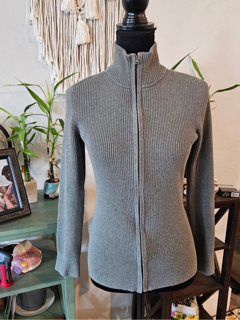 Eddie Bauer Ribbed Full-Zip Mock-Neck Sweater - Gray